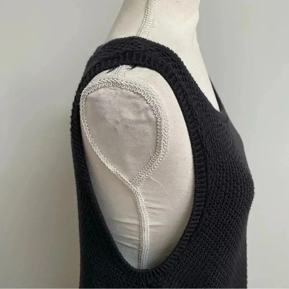 LOFT Mixed Media Knit Shell Top Black Sleeveless Vest with Polka Dot Hem Size M - Picture 6 of 15
